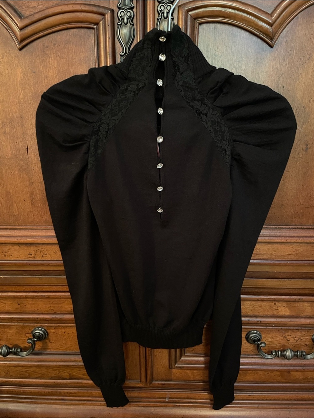 Stella McCartney Black Lace-Trim High Neck Button-Back Sweater